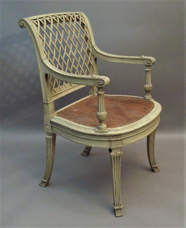 C19th French painted open armchair