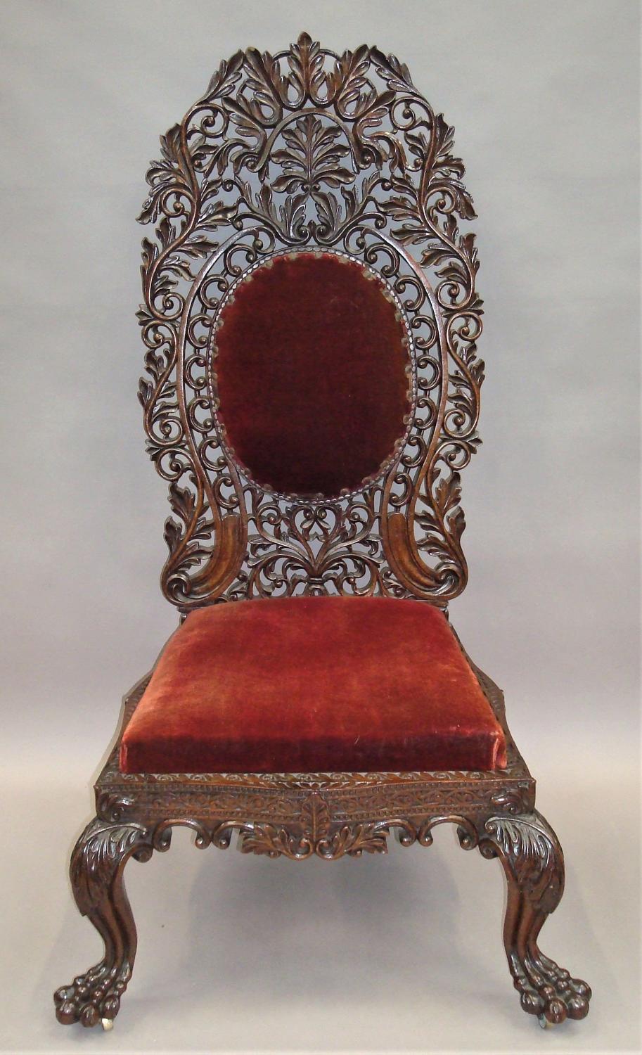 C19th Anglo Indian carved padouk side chair