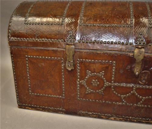 C18th pair of Spanish Leather Trunks