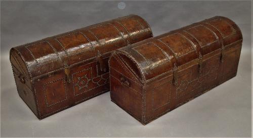 C18th pair of Spanish Leather Trunks