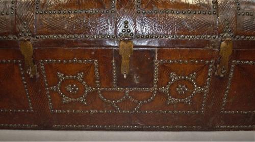 C18th pair of Spanish Leather Trunks