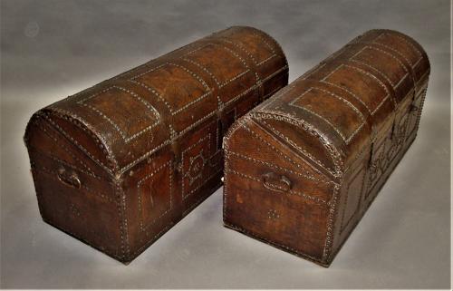 C18th pair of Spanish Leather Trunks