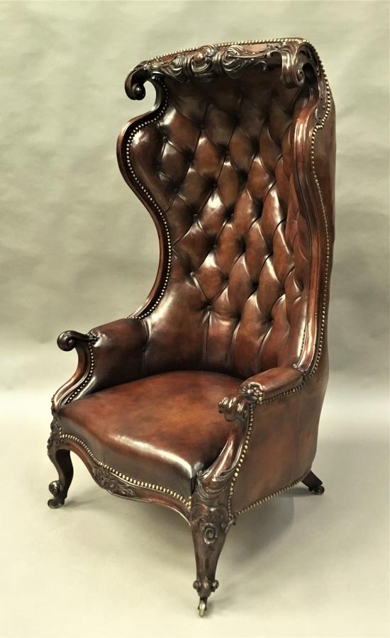 Victorian mahogany and leather hall porters chair