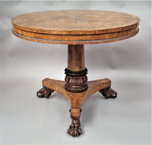 Regency burr ash, elm and oak centre table