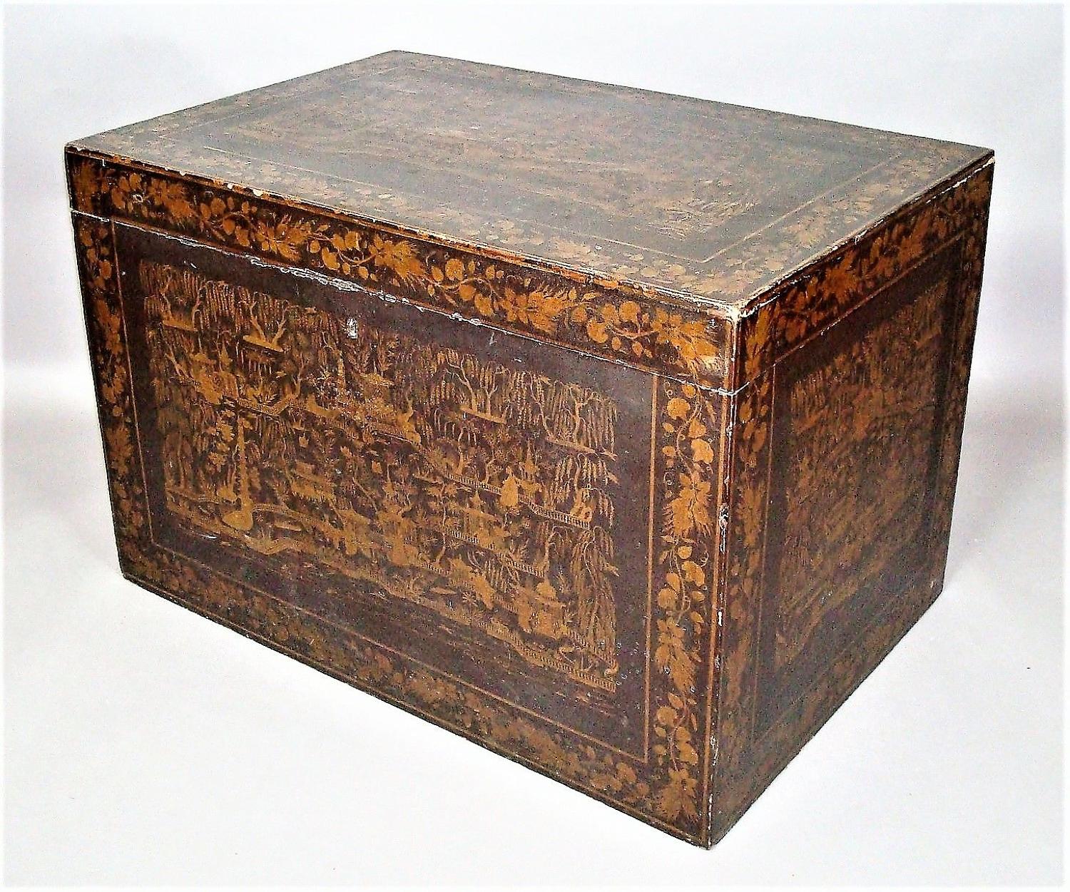 C19th Indian Chinoiserie lacquered trunk
