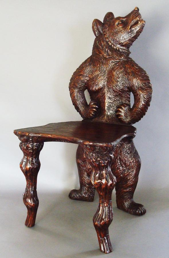 C19th Black Forest carved bear hall chair