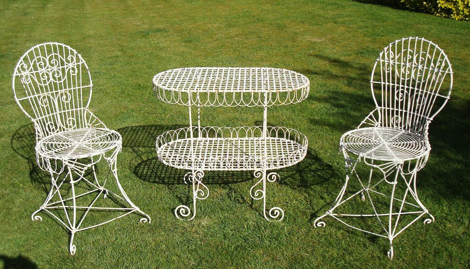 C19th wirework garden table and chairs