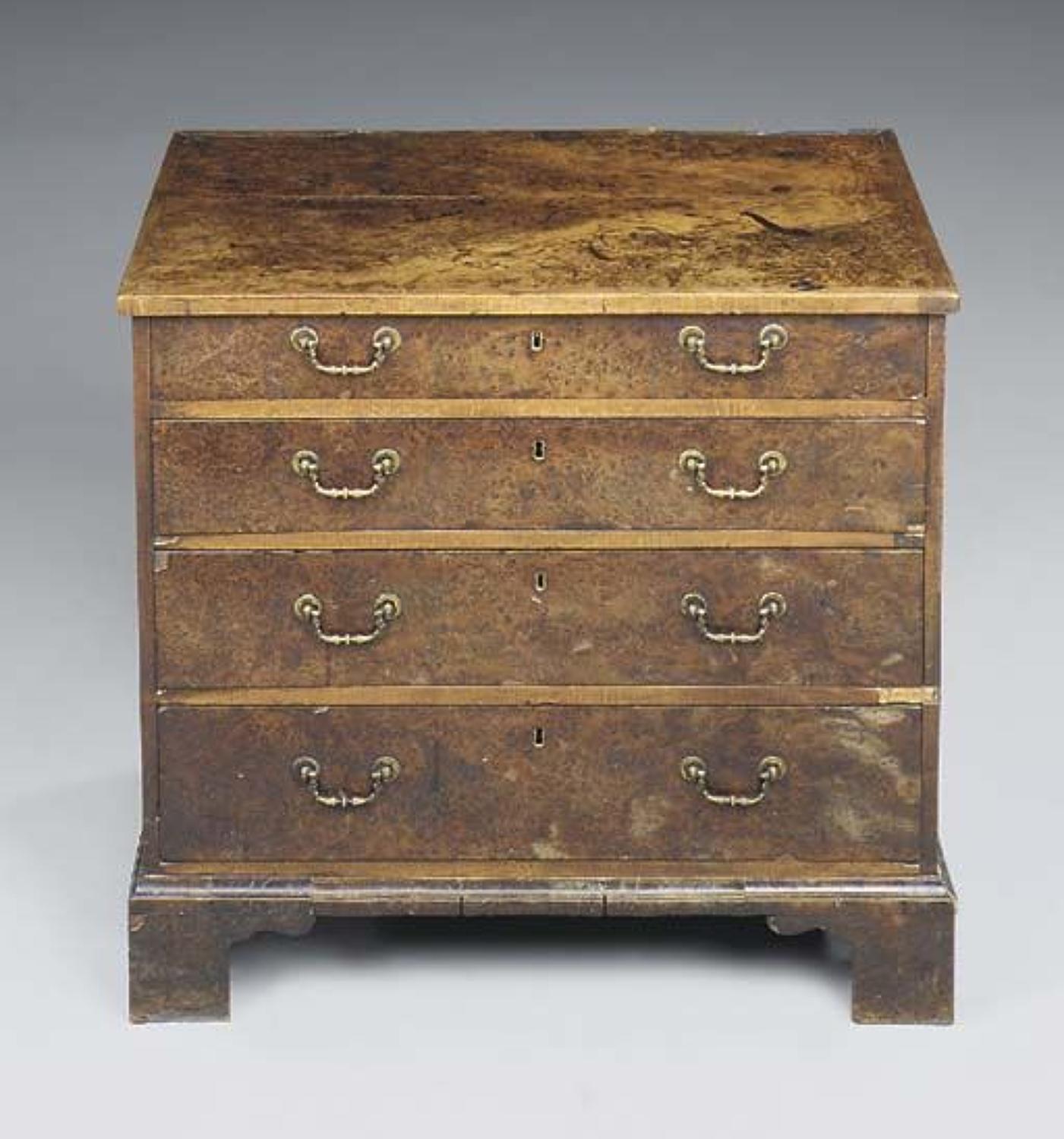 George III rare burr yew chest of drawers