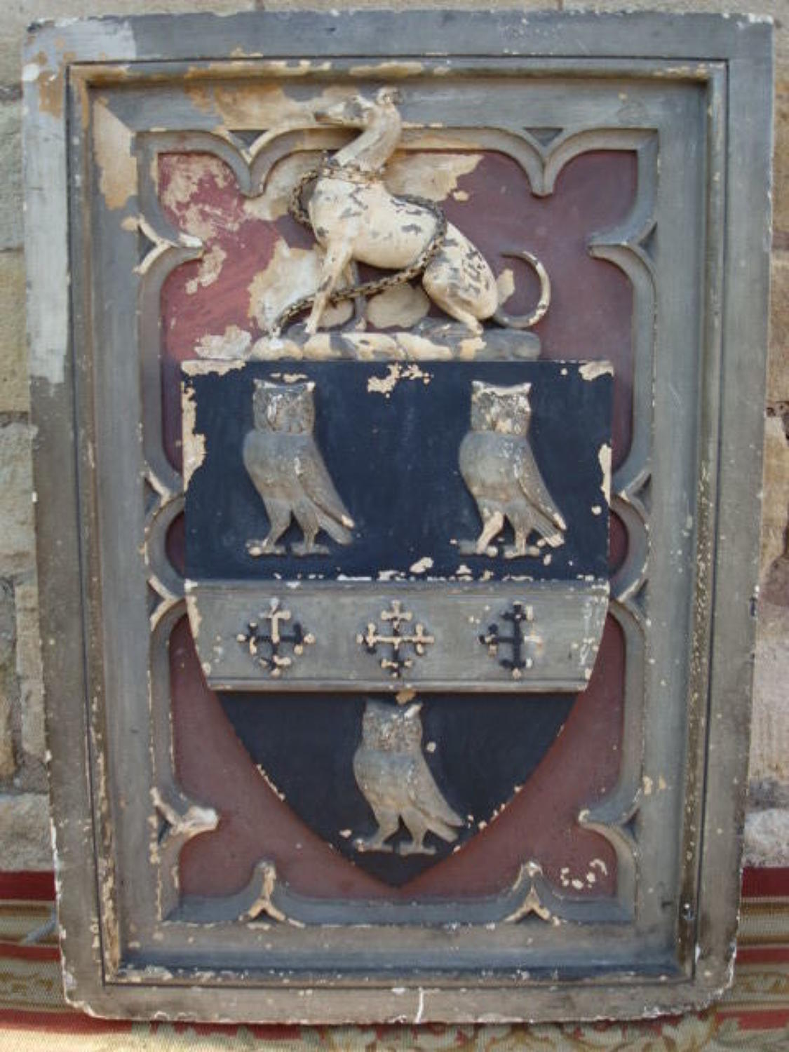 C19th painted plaster armorial panel