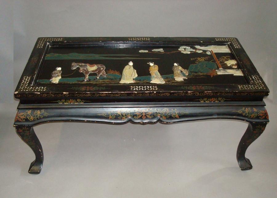 C20th chinese black and gilt lacquered low table