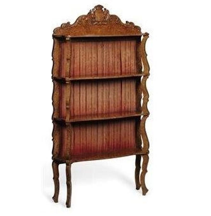 C19th Continental amboyna standing shelves