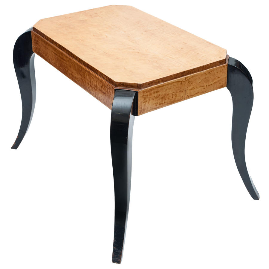 Art Deco birds eye maple and ebonised center table