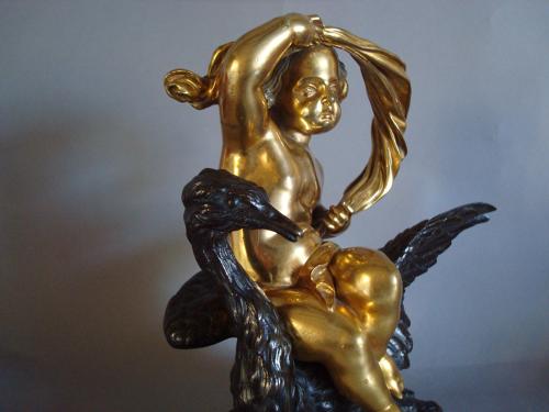 C19th bronze cherub and heron