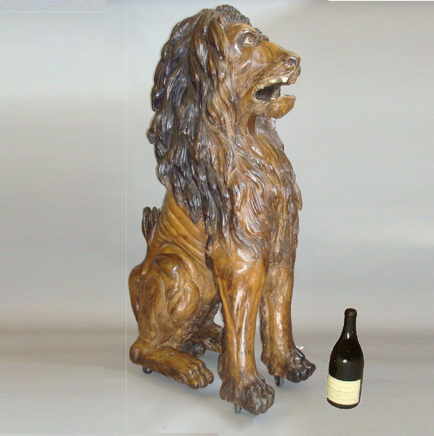 C19th lifesize carved lion