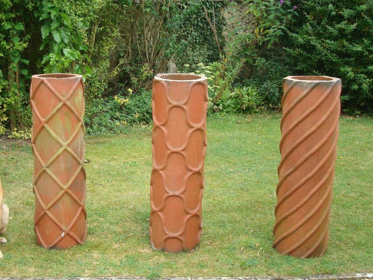 19th century trio of large terracotta chimney pots