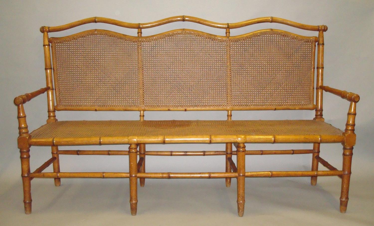 C19th cherrywood faux bamboo settee