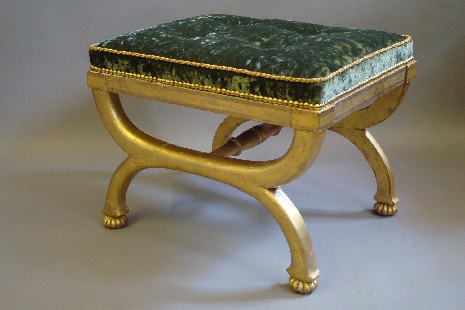 Regency gilt wood x frame stool