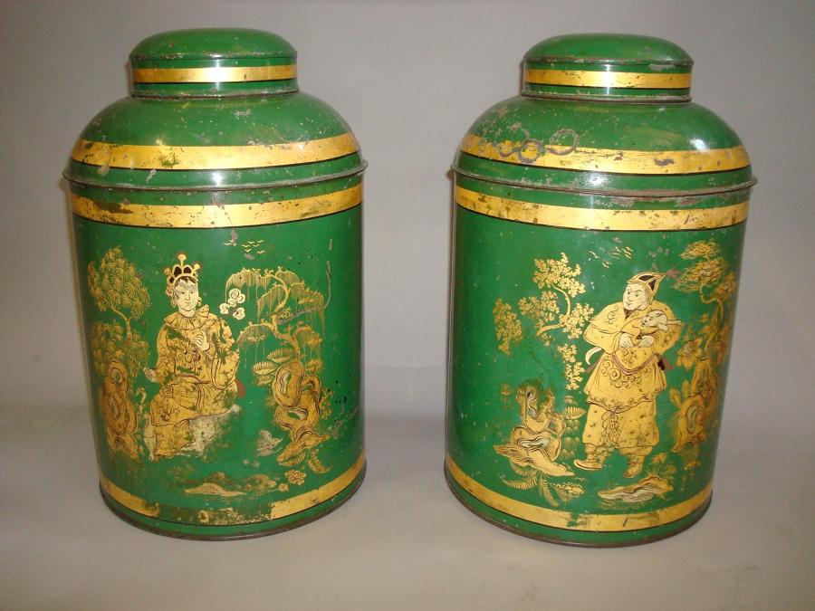 C19th japanned tole tea canisters