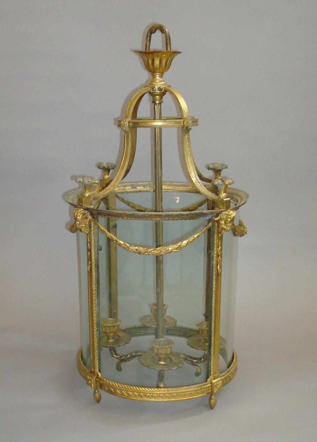 19th century gilt brass hall lantern