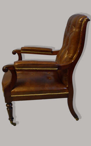 Regency mahogany and leather library open armchair