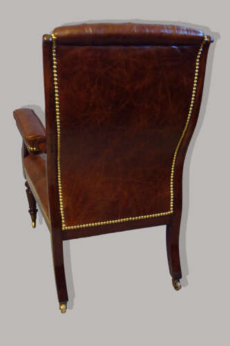 Regency mahogany and leather library open armchair