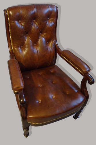 Regency mahogany and leather library open armchair
