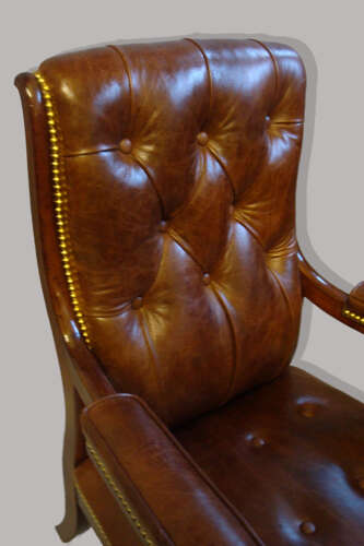 Regency mahogany and leather library open armchair