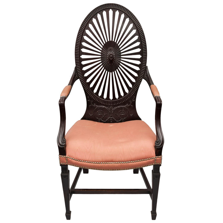 C19th mahogany open armchair