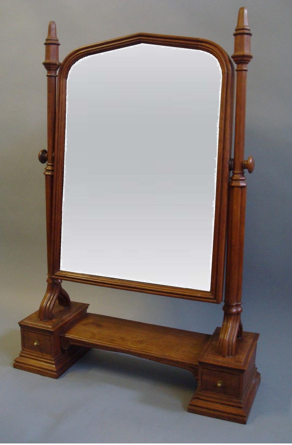 C19th Gothic oak dressing table mirror