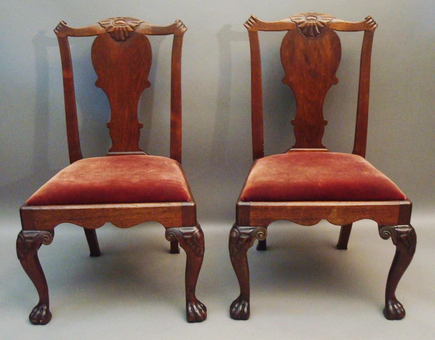 George II pair of Irish walnut side chairs