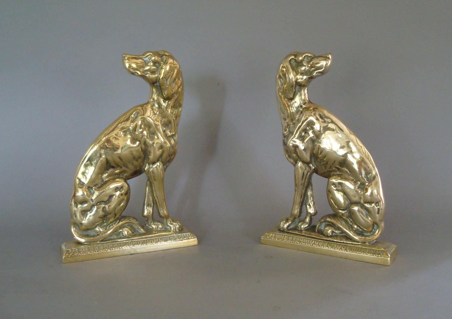 19th century pair brass retriever dogs doorstops