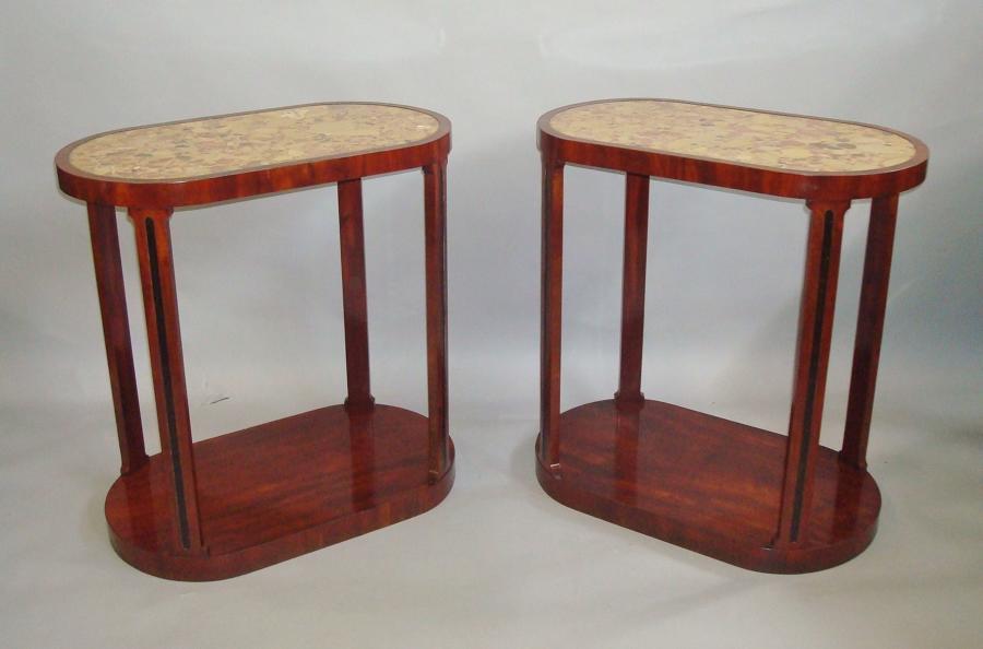 19th century pair of mahogany and marble end tables