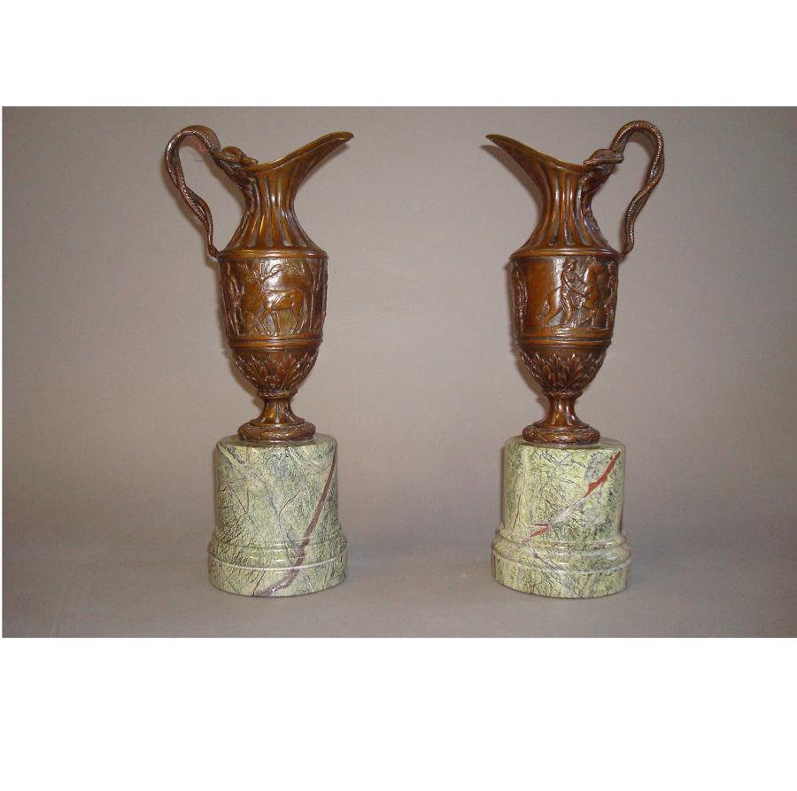 C19th French pair of bronze ewers