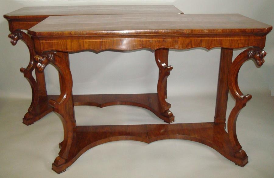 C19th pair of Italian walnut console tables
