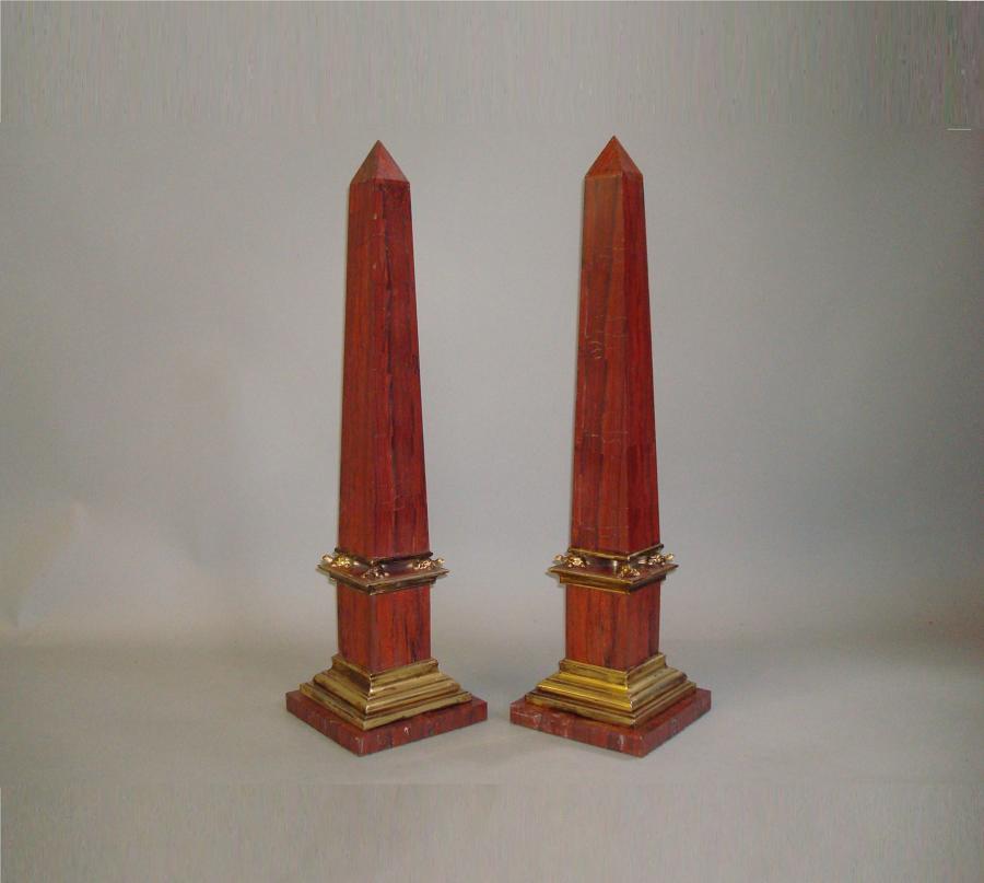 C20th Sicilian Jasper marble obelisks