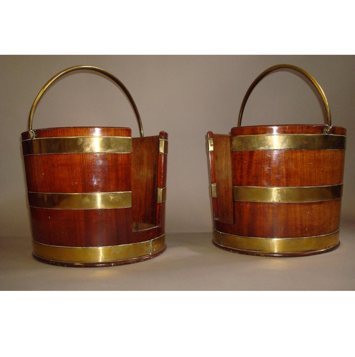 George III brass bound mahogany plate buckets