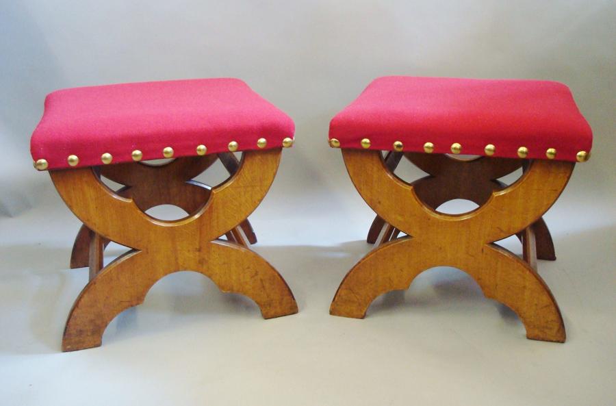 C19th pair of Gothic golden oak stools