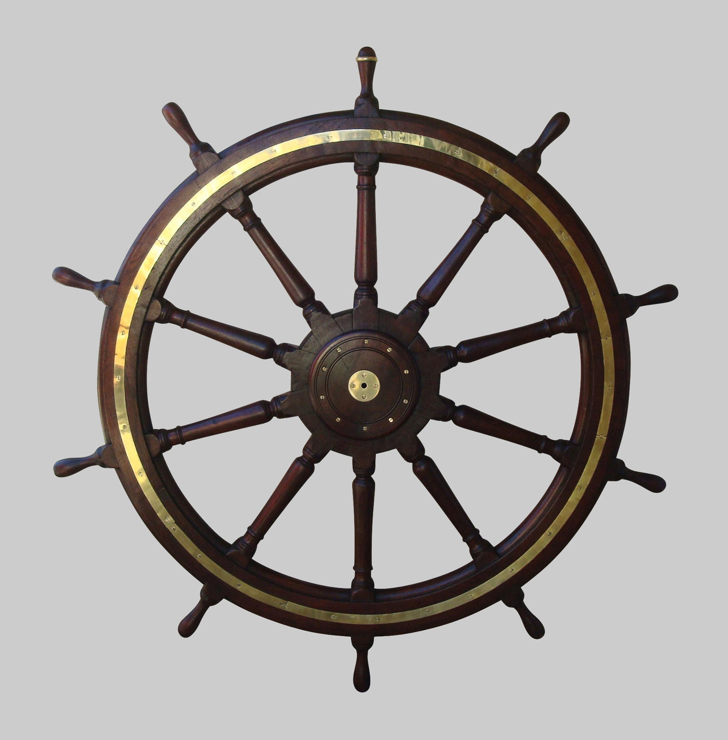 19th century very large teak ship's wheel