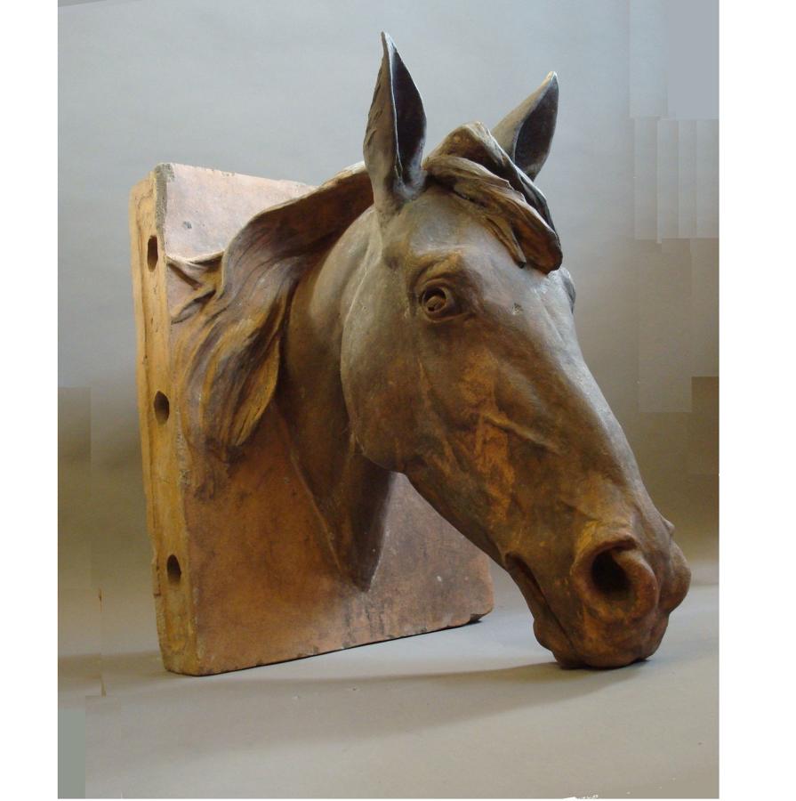 C19th terracotta life size horses head