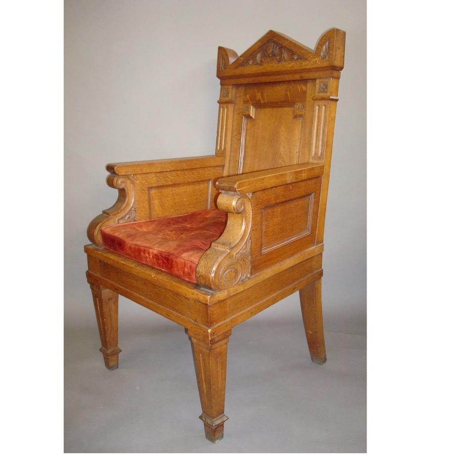 C19th imposing oak throne armchair