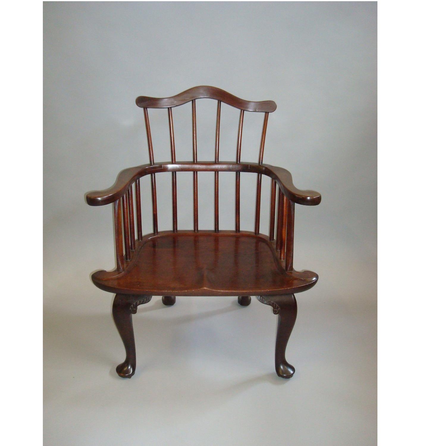 George II mahogany Windsor armchair of eccentric design