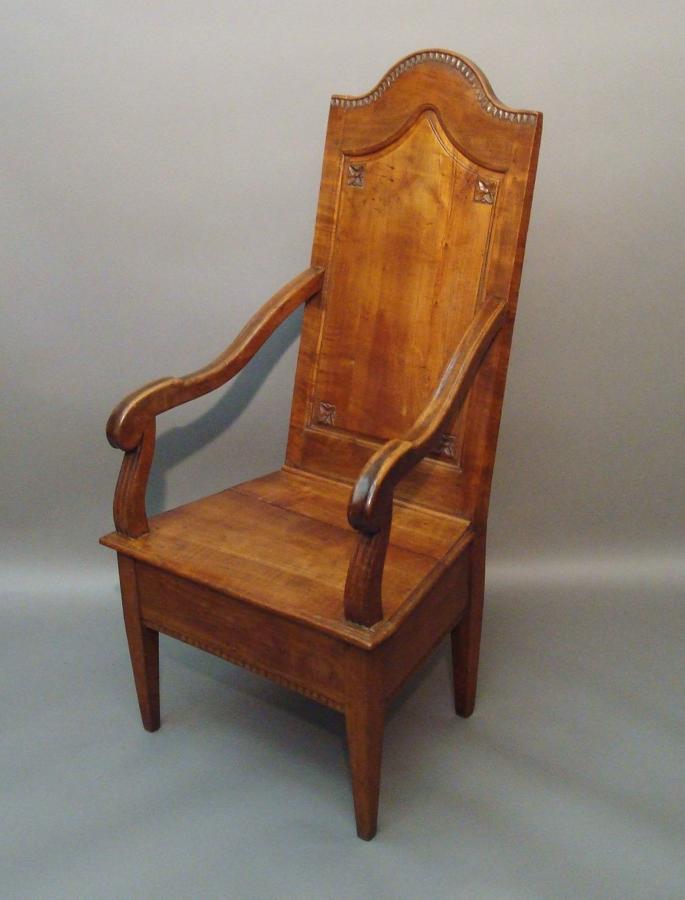 C18th French fruitwood open armchair