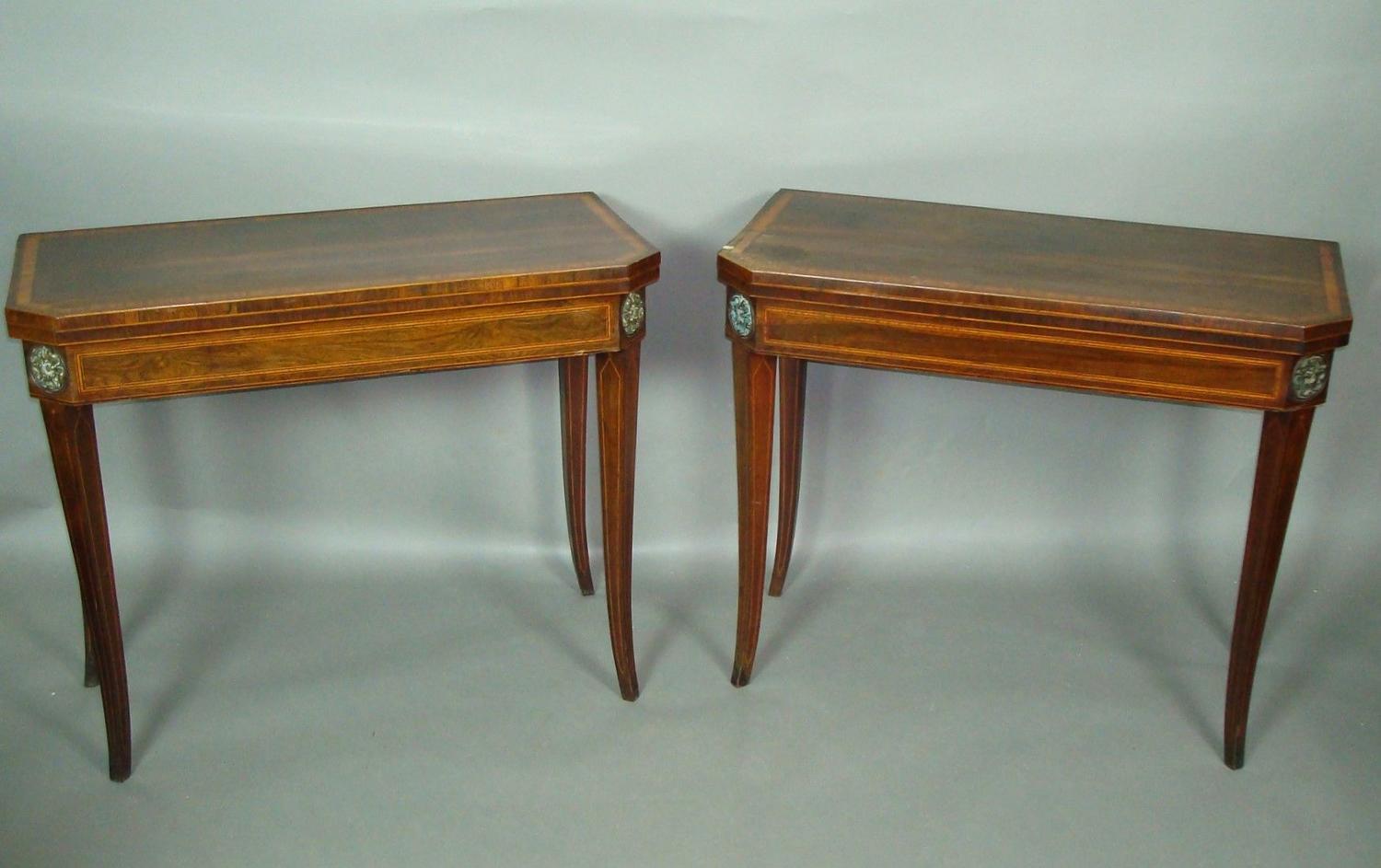 George III pair of sabre leg card tables