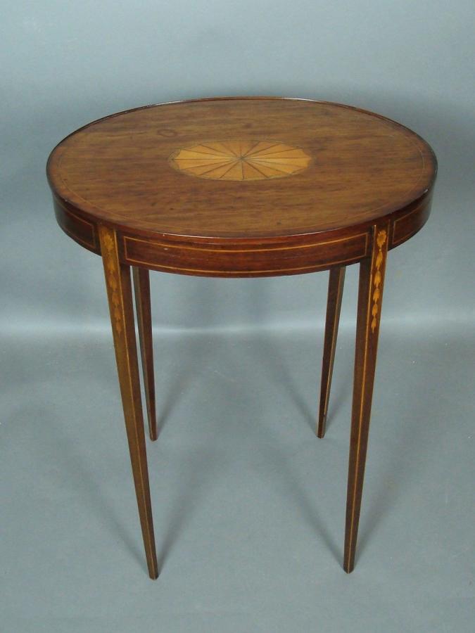 George III Sheraton inlaid mahogany oval occasional table