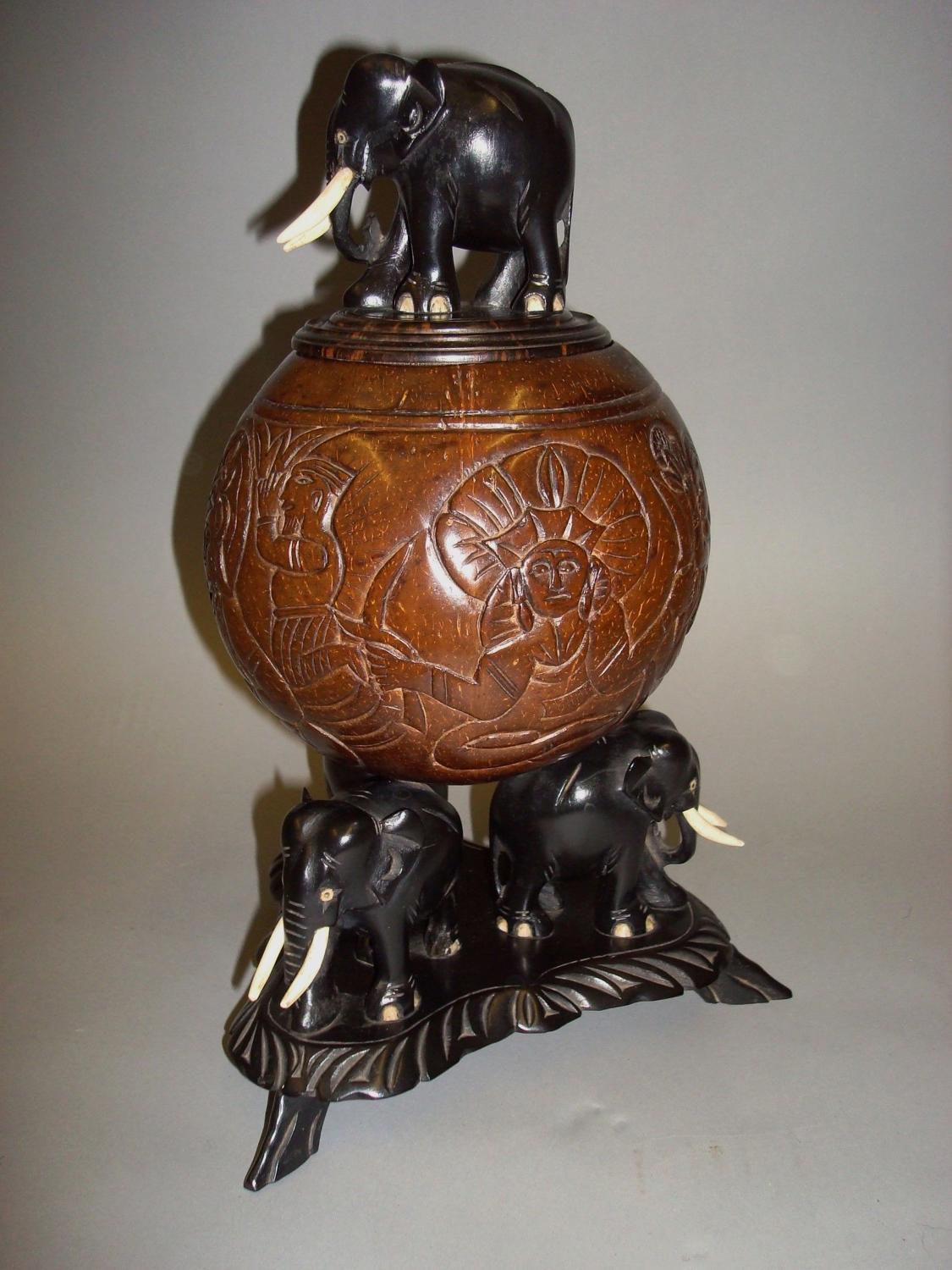 C19th Indian carved coconut centre piece