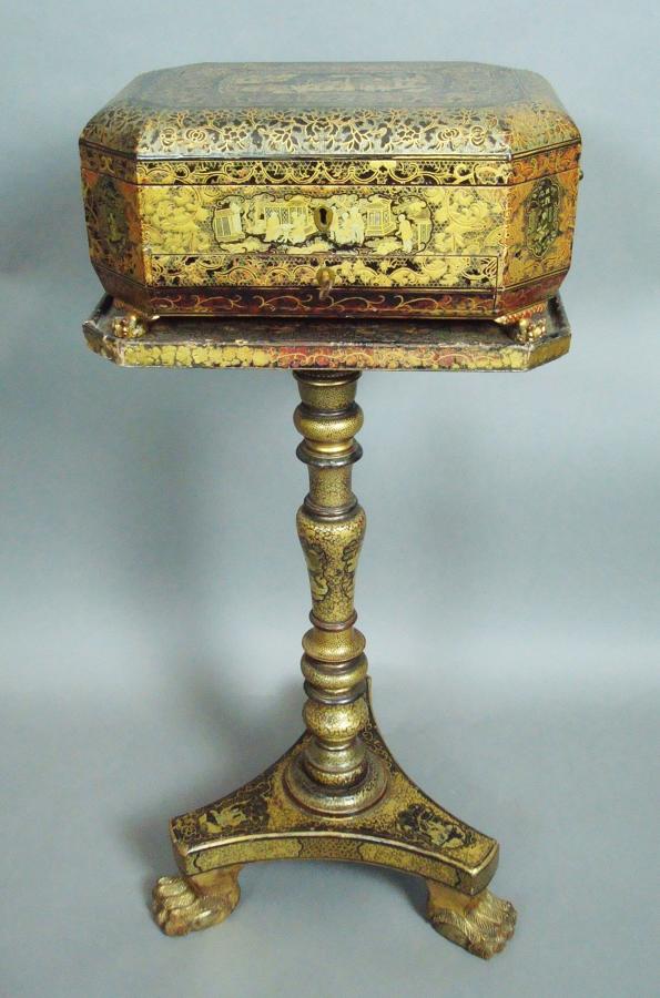 C19th Chinoiserie work box on stand