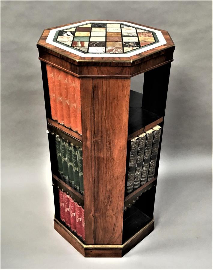 Regency rosewood specimen marble bookcase of freestanding form