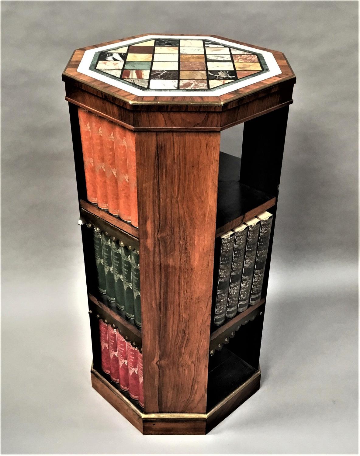 Regency rosewood specimen marble bookcase of freestanding form
