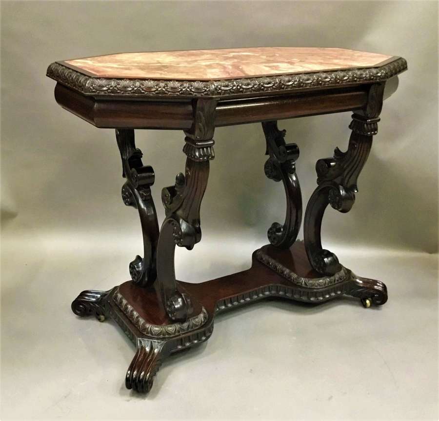 C19th Anglo Indian padouk and marble table; Ceylonese