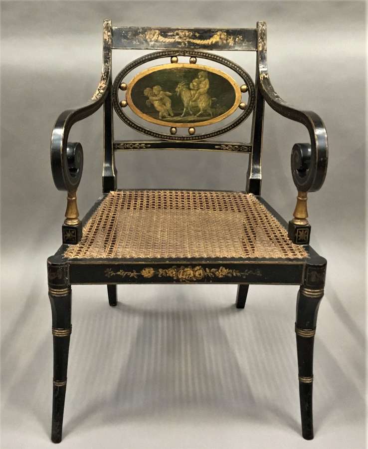 Regency painted and parcel gilt elbow chair